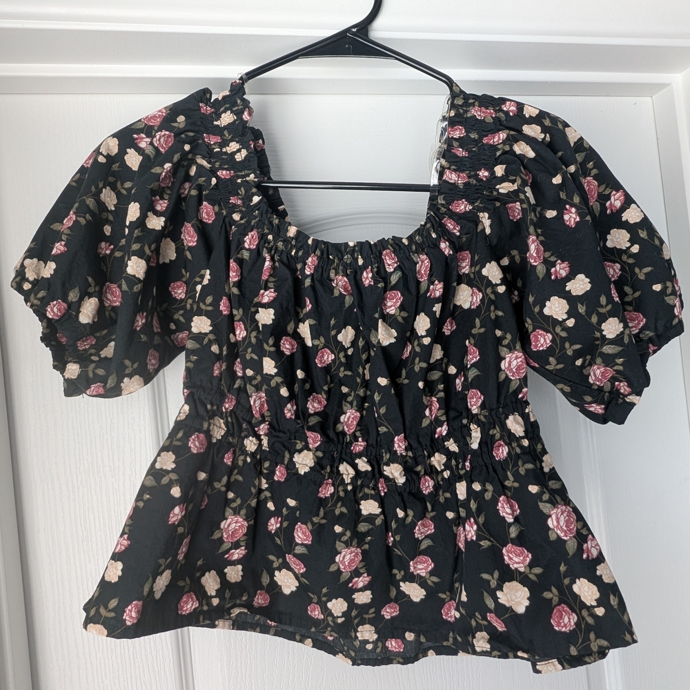 Celebrity Pink Floral Blouse with Puff Sleeves Size Large